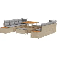 vidaXL Ensemble de canapés de jardin , 11 pièces, 10 places, couleur beige, en polyrotin