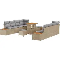 vidaXL Ensemble de canapé de jardin avec coussins avec mémoire 11 pcs Beige Poly Rattan