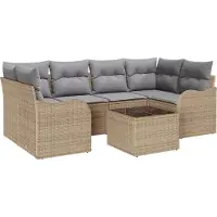 vidaXL Ensemble de salon de jardin , 7 pièces, 6 places, beige et gris