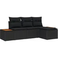 vidaXL Ensemble de canapé de jardin avec coussins 4 pcs noir Poly rotin