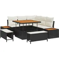 vidaXL Ensemble de canapé de jardin avec coussins 8 pcs noir poly rotin