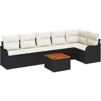 vidaXL Ensemble de canapé de jardin avec coussins 7 pcs noir poly rotin