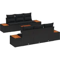 vidaXL Ensemble de canapé de jardin avec coussins 7 pcs noir poly rotin