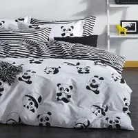 L'essentiel Maison , Panda- ELR2128, Noir,Blanc, Couettes, 65 % coton / 35 % polyester