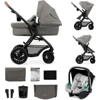 Kinderkraft MOOV 2 AIR Poussette 3 en 1 - Roues gonflables - Siège 2 en 1 - Inclus MINK PRO i-Size - Jusqu'à 27 kg - Capote UPF50+ - Gris