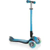 Globber ELITE DELUXE LIGHTS - trottinette enfants, 120/80 mm, ABEC 5, 3 roues, hauteur réglable, roues LED, bleu clair