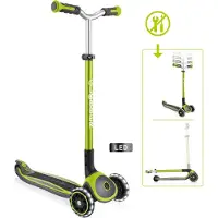 Globber MASTER LIGHTS - Trottinette enfant, 125/80 mm, ABEC 5, 3 roues, hauteur réglable, roues lumineuses LED, vert