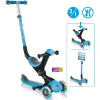 Globber GO-UP DELUXE LIGHTS - 3 en 1 tricycle, 120/80 mm, ABEC 5, 3 roues, hauteur réglable, roues lumineuses LED, bleu clair