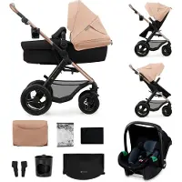 Kinderkraft MOOV 2 AIR Poussette 3 en 1 - Roues gonflables - Siège 2 en 1 - Inclus MINK PRO i-Size - Jusqu'à 27 kg - Capote UPF50+ - Beige