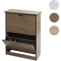 Mendler Meuble à chaussures HWC-K45, armoire à chaussures, 81x60x25cm 2 abattants, MDF en paulownia gris-brun