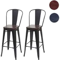 Mendler 2x Tabouret de bar HWC-H10c,métal, similicuir Chesterfield, pour gastronomie,design industriel noir-marron