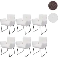 Mendler Ensemble de 6 chaises de salle à manger HWC-K34, chaise de cuisine, chaise rembourrée avec accoudoirs, revêtue en tissu bouclé/métal MVG, couleur : blanc