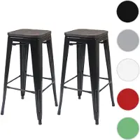 Mendler 2x tabouret de bar HWC-A73 avec siège en bois, chaise de comptoir, métal, design industriel, empilable noir