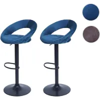 Mendler 2x tabouret de bar HWC-F46, chaise de comptoir, monture noire velours, pétrole