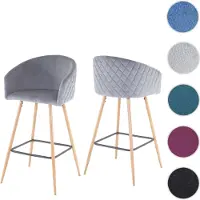 Mendler 2x tabouret de bar HWC-D72, chaise bar/comptoir, avec dossier, tissu velours, gris