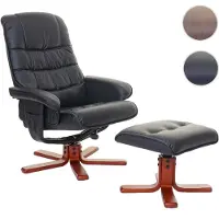 Mendler Fauteuil relax HWC-E30, fauteuil de télévision, siège TV avec tabouret similicuir noir