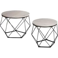 Mendler Ensemble de tables basses HWC-L37, table basse table d'appoint table de salon, métal bois aspect chêne gris