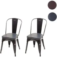 Mendler 2x chaise de salle à manger HWC-H10e,métal,similicuir Chesterfield,gastronomie,design industriel noir-gris