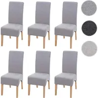 Mendler Lot de 6 chaises de salle à manger Latina, chaise de cuisine, tissu/textile gris clair, pieds clairs