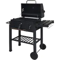 Mendler Chariot de barbecue HWC-K93, barbecue au charbon de bois Barbecue BBQ gril de jardin avec couvercle étagères, acier, 110x100x51cm noir
