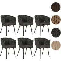 Mendler Lot de 6 chaises de salle à manger en aluminium HWC-N38, chaise d'intérieur avec accoudoirs, olefine tressée Rope anthracite Coussin gris foncé
