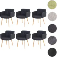 Mendler Lot de 6 chaises de séjour Orlando II, style rétro tissu, gris foncé