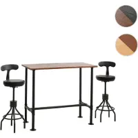 Mendler Set table de bar + 2x tabourets de bar HWC-N21, hauteur réglable pivotant repose-pieds, métal industriel similicuir brun, noir