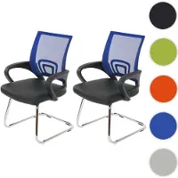 Mendler Lot de 2 chaises de conférence / chaise visiteurs Ancona, simili-cuir bleu