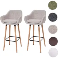 Mendler 2x tabouret de bar Malmö T381, chaise bar/comptoir tissu, crème gris