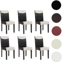 Mendler Lot de 6 chaises de séjour Littau simili-cuir, noir/crème, pieds foncés