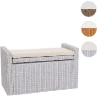 Mendler Coffre de stockage, banquette M92 rotin avec coussin Kissen 88cm blanc