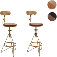 Mendler Lot de 2 tabourets de bar HWC-N18, chaise de bar, hauteur réglable pivotant repose-pieds, métal industriel bois brun, piètement or