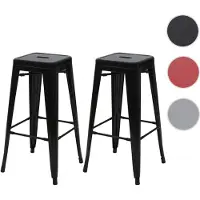 Mendler 2x tabouret de bar HWC-A73, chaise de comptoir, métal, design industriel, empilable noir