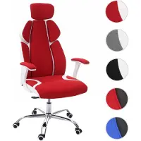 Mendler Chaise de bureau HWC-F12, chaise pivotante, tissu + similicuir rouge/blanc