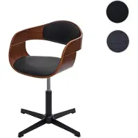 Mendler Chaise de bureau HWC-H46, réglable en hauteur, bois courbé aspect noyer, cuir synthétique noir