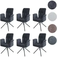 Mendler Lot de 6 chaises de salle à manger HWC-N99, pivotantes Accoudoirs Auto-Return, tissu/textile chenille (340g/m²) Oeko-Tex gris foncé