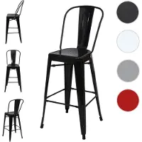 Mendler 4x tabouret de bar HWC-A73, chaise de comptoir avec dossier, métal, design industriel noir