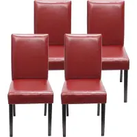 Mendler Lot de 4 chaises de séjour Littau simili-cuir, rouge, pieds foncés