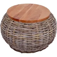 Mendler Table d'appoint HWC-M30, Table en rotin table de fleurs table de café table de salon table en bois, ronde 33x49x49cm, Kubu rotin naturel