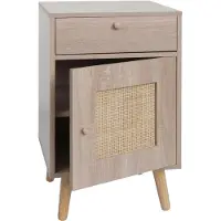 Mendler Table d'appoint HWC-M36, table basse table de chevet table de salon, compartiments de rangement tiroir, Kubu rotin bois mélamine, aspect chêne