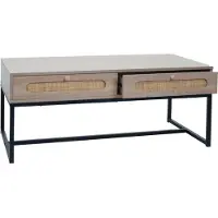 Mendler Table basse HWC-M41, Table de salon Table d'appoint Table de salon, tiroir, Kubu rotin bois mélamine, aspect chêne