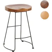 Mendler Tabouret de bar HWC-N25, chaise de bar tabouret de comptoir tabouret de cuisine, repose-pieds Industrial métal massif-bois structure 3D brun