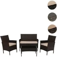 Mendler Ensemble De Jardin En Poly Rotin Hwc-N98, Ensemble De Salon, Métal Verre Tissu/Textile (180g/M²) Brun, Coussin Crème