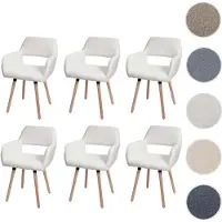 Mendler Lot de 6 chaises de salle à manger HWC-A50 II, chaise de cuisine chaise rembourrée, bois tissu/textile bouclé (450g/m²) MVG crème