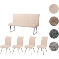 Mendler Set de salle à manger HWC-G55, set de 4 chaises + banc 160cm, inox brossé tissu/textile chenille crème