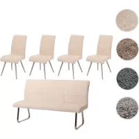Mendler Set de salle à manger HWC-G55, set de 4 chaises + banc 180cm, inox brossé tissu/textile chenille crème