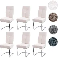 Mendler Lot de 6 chaises de salle à manger HWC-G56, chaise de cuisine cantilever chaise inclinable, métal tissu/textile chenille crème
