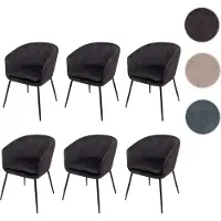 Mendler Lot de 6 chaises de salle à manger HWC-O28, chaise de cuisine chaise rembourrée, tissu/textile (340g/m²) métal gris foncé
