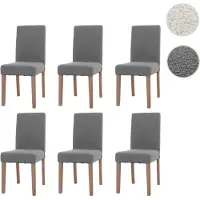 Mendler Lot de 6 chaises de salle à manger Littau, chaise de cuisine à dossier haut, tissu/textile bouclé bois gris, pieds couleur naturelle