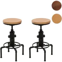 Mendler Lot de 2 tabourets de bar HWC-N23, tabouret de bar réglable en hauteur pivotant repose-pieds Industrial acier massif-bois naturel
